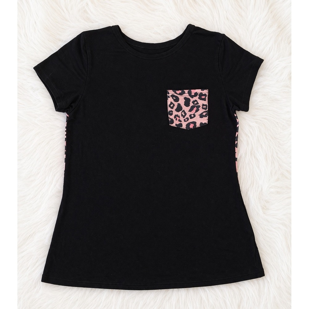 Pink Leopard Pocket Tee | Black Animal Print Top | Boutique Style | Trendy